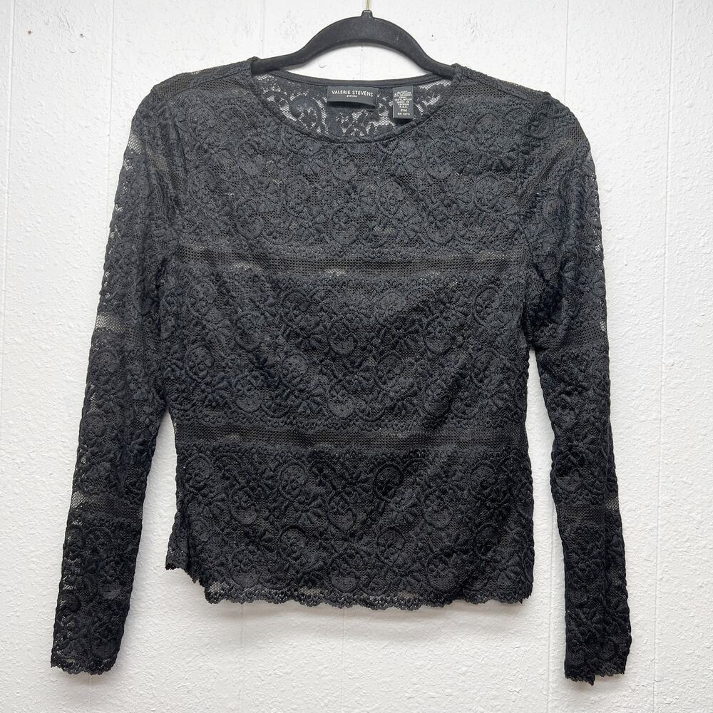 Valerie Stevens Black Lace Top Womens Small Ren Faire Witchy Whimsigoth Y2K Boho